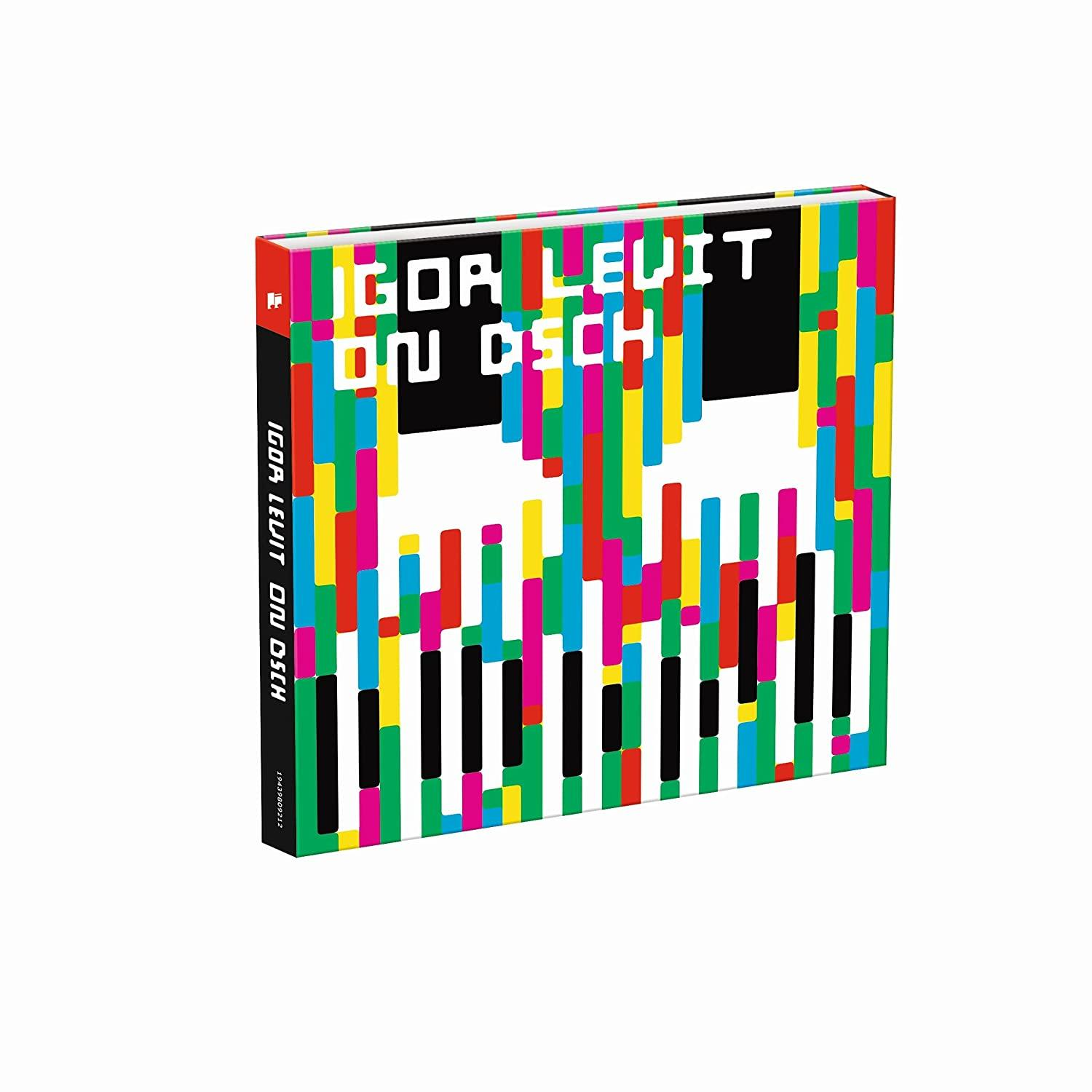 Ein CD-Albumcover mit bunten Rechtecken, dem Titel 'IGOR LEVIT ON DSCH' und dem Namen des Künstlers.
