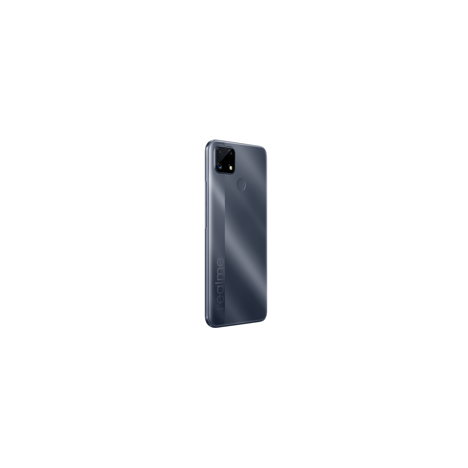 Un teléfono Realme C25Y con pantalla colorida, fondo blanco.