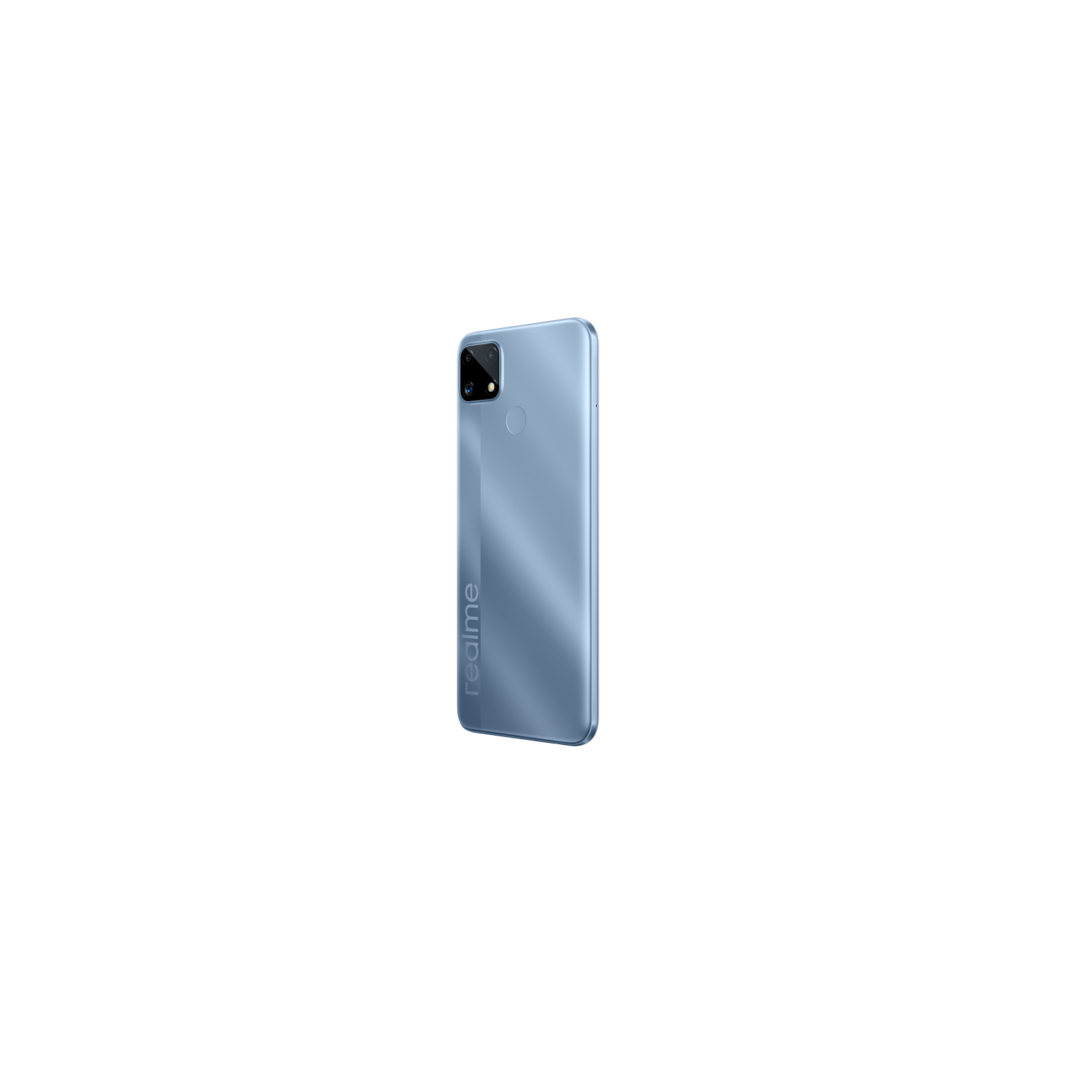 Un smartphone azul claro con una cámara en la parte trasera.