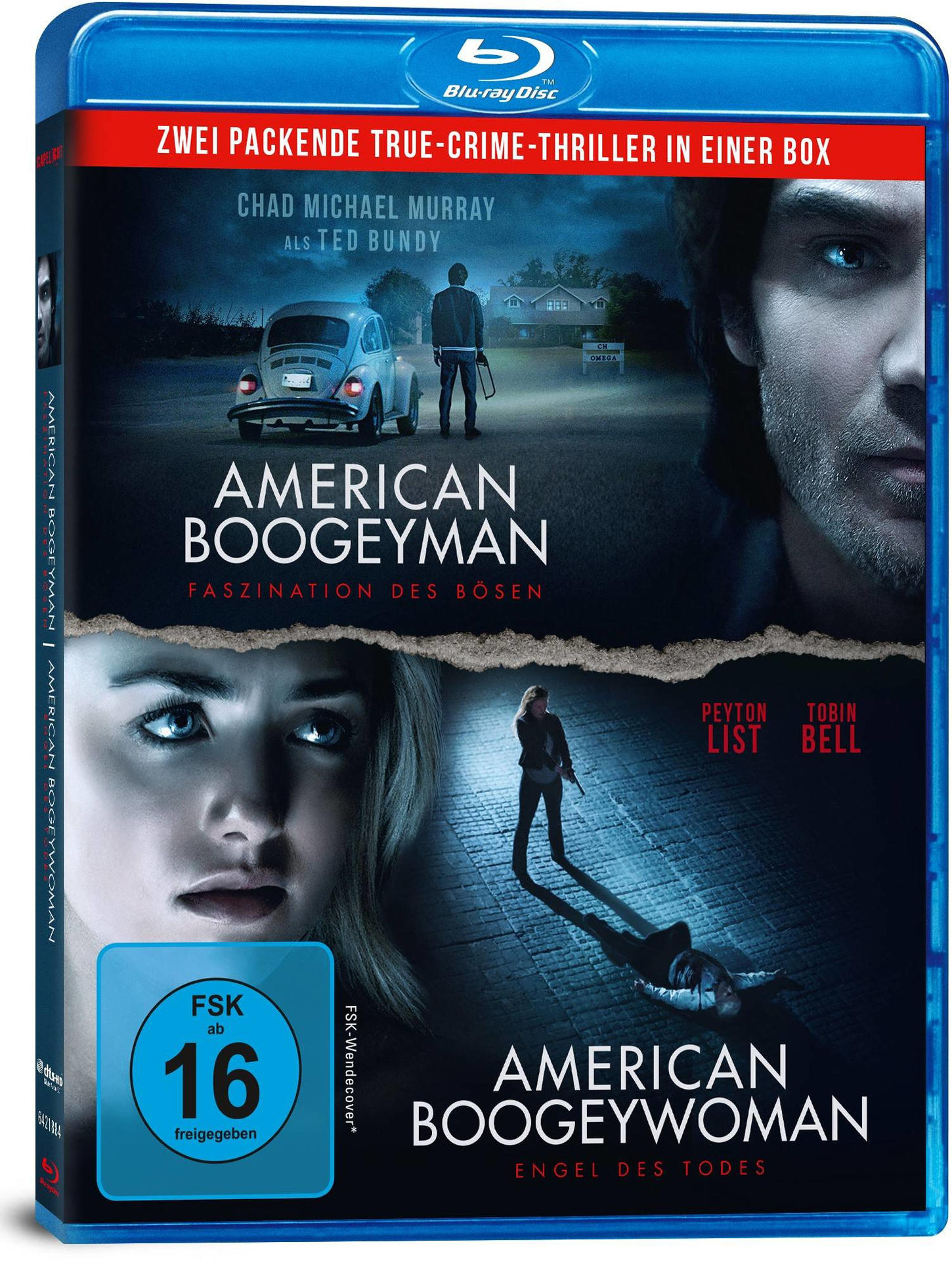 Ein DVD-Cover mit zwei Filmplakaten, eines mit einem Auto und das andere mit einer Frau.
