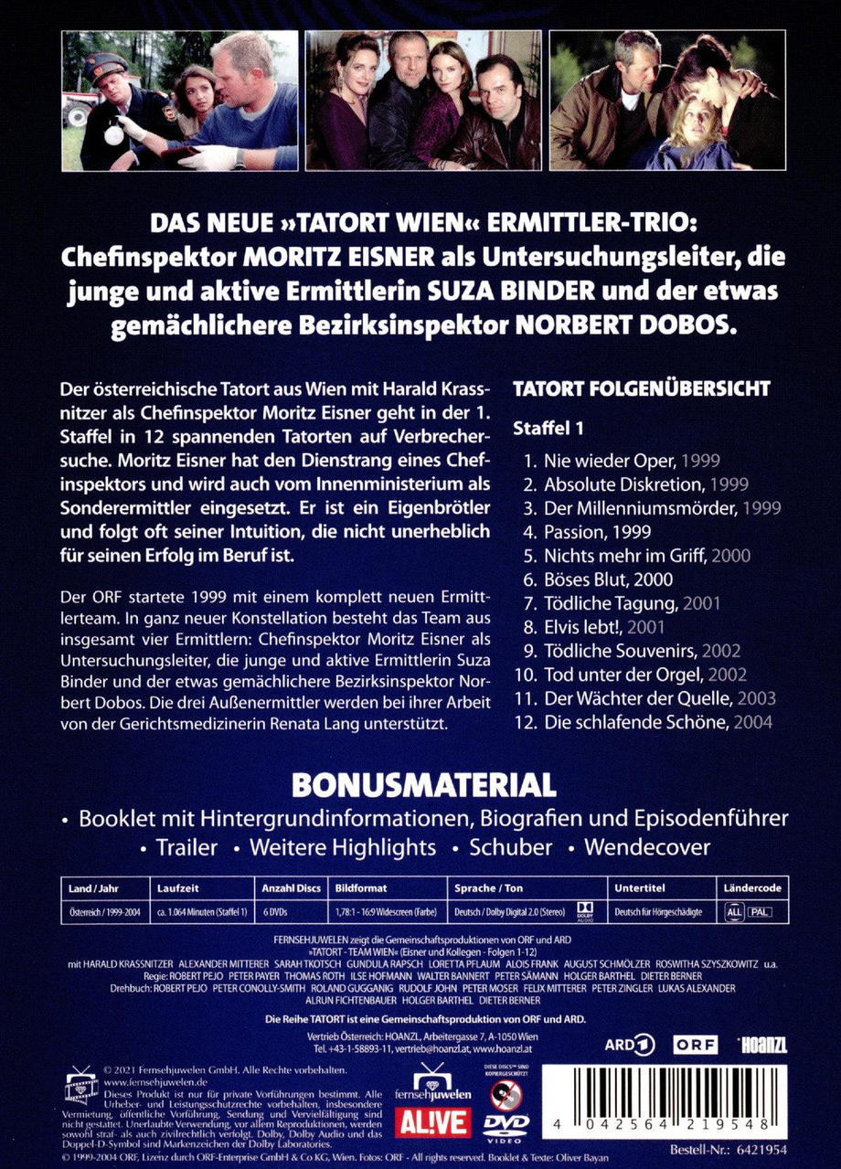 DVD-Cover zeigt die Schauspieler einer Fernsehsendung. Text auf Deutsch diskutiert die Handlung und Charaktere der Serie.