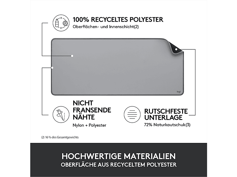 Thumbnail - LOGITECH Desk Mat, Mittelgrau, Mittelgrau