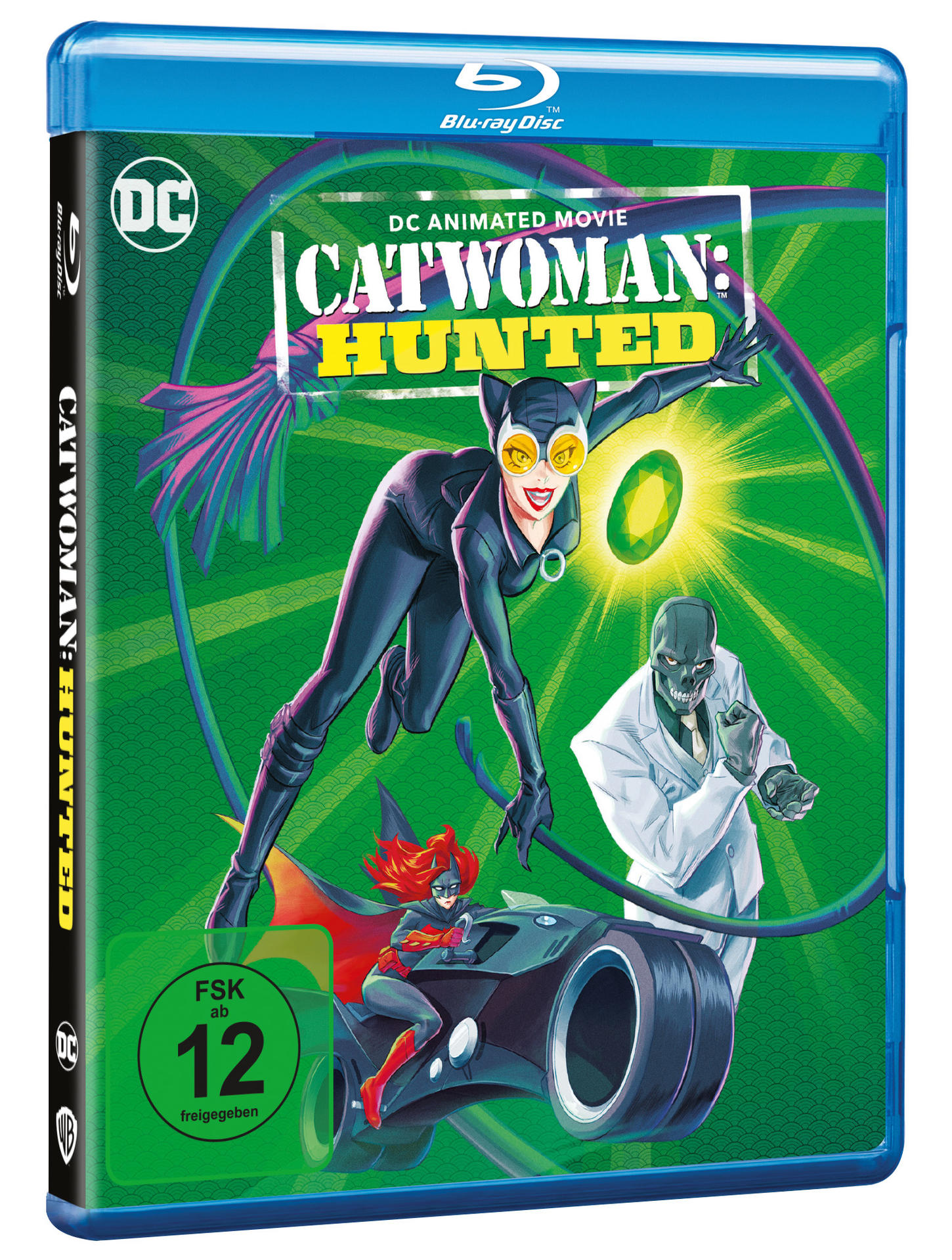 Blu-ray-Disc-Hülle von Catwoman: Hunted. Catwoman ist die Hauptfigur, in einem schwarzen Kostüm.