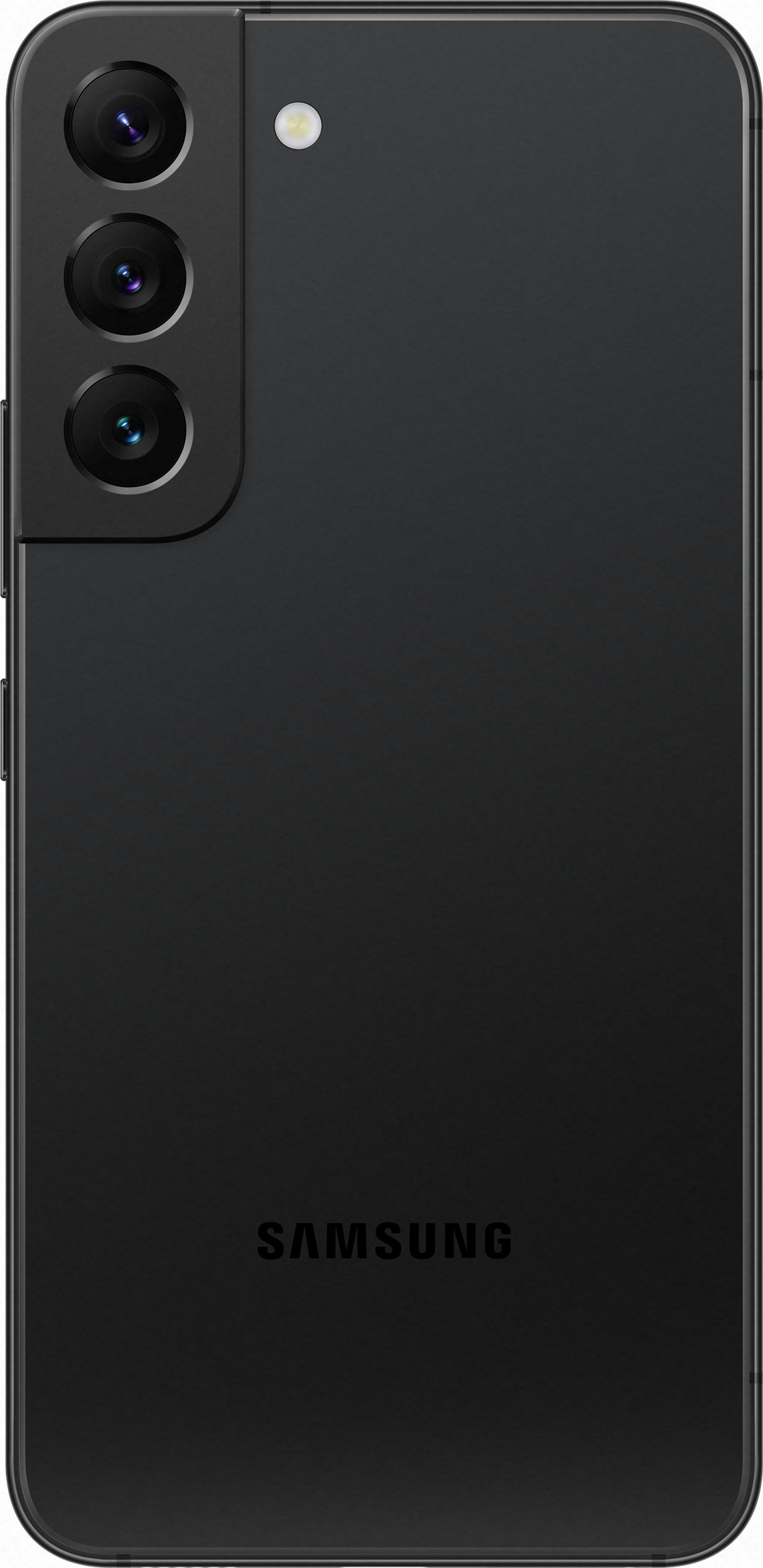 Dos de téléphone noir avec logo Samsung et trois caméras.