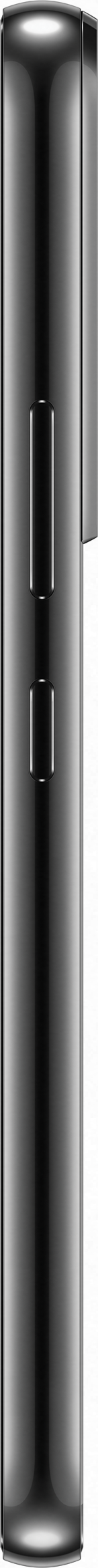 Un stylo noir élégant avec deux boutons, sur fond blanc. Le stylo est vertical.