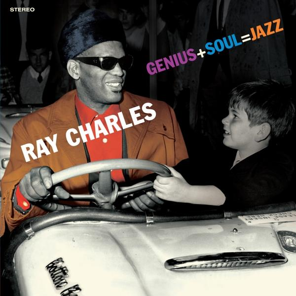 Album borító: Ray Charles, egy fiúval egy játékautóban. Szöveg: Genius + Soul = Jazz.