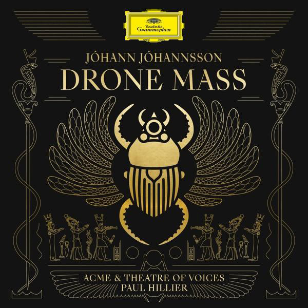 Albumcover mit Golddesign und einem Skarabäus-Käfer. Enthält den Titel: Drone Mass.