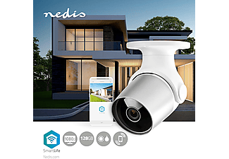 NEDIS Smartlife Außenkamera, IP65, WLAN, FHD, Nachtsicht, Cloud/MicroSD, Netzstrom, Silber/Weiß