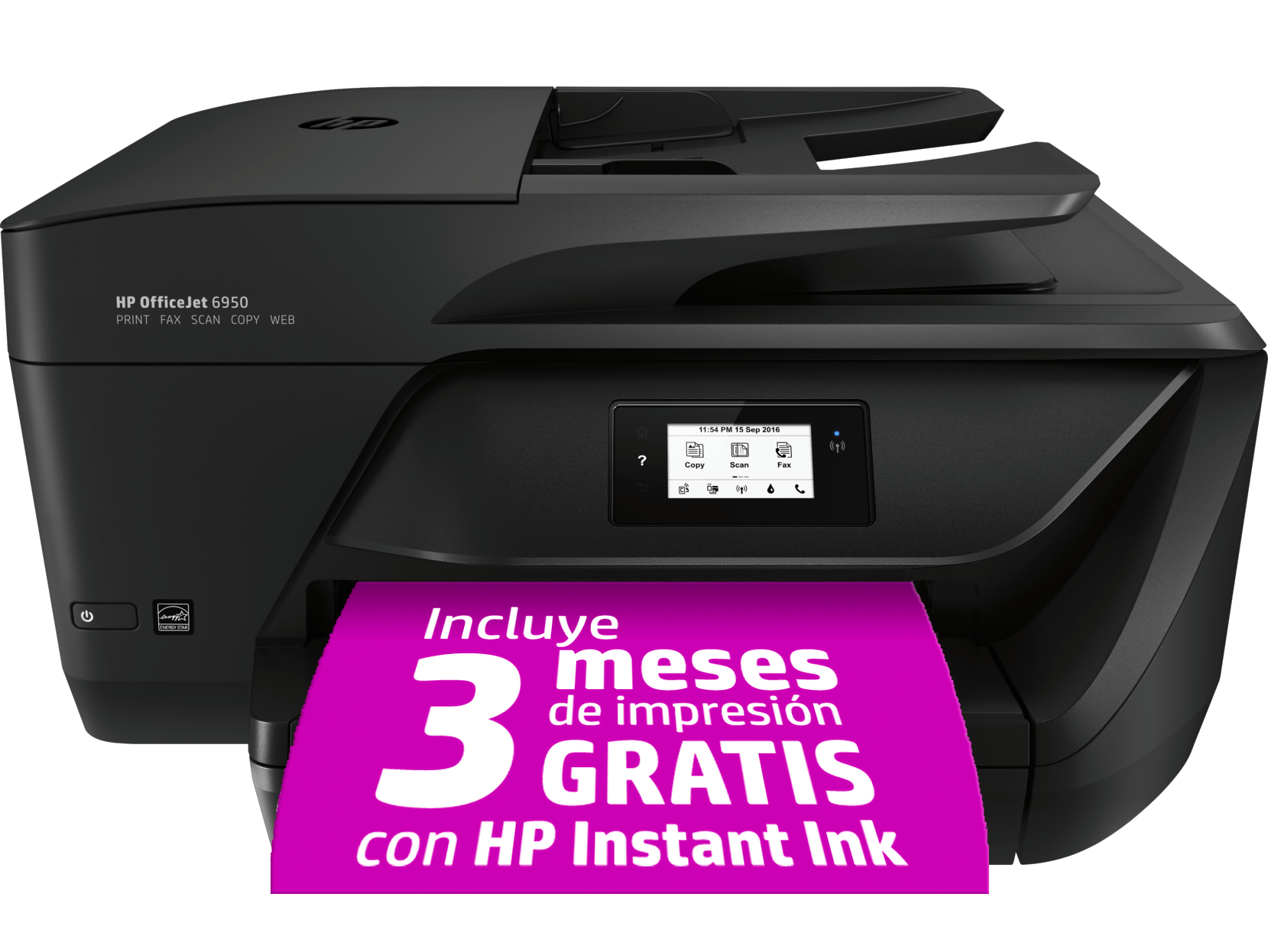 Impresora multifunción - HP OfficeJet 6950 - P4C85A, Color, Wi-Fi ™, 9 ppm, Negro 3 meses de impresión Instant Ink con HP+