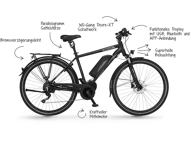 FISCHER VIATOR ETH 1861 Trekkingrad (Laufradgröße: 28 Zoll, Herren-Rad, 557 Wh, Schwarz matt)