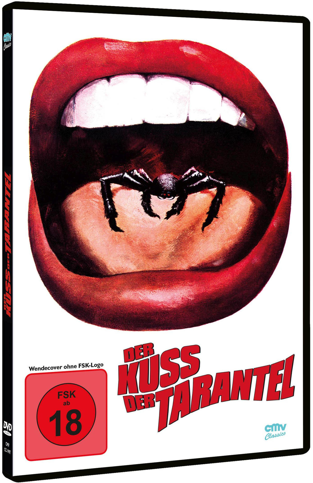 DVD-Hülle von 'Der Kuss der Tarantel' mit einer Spinne in einem geöffneten Mund.