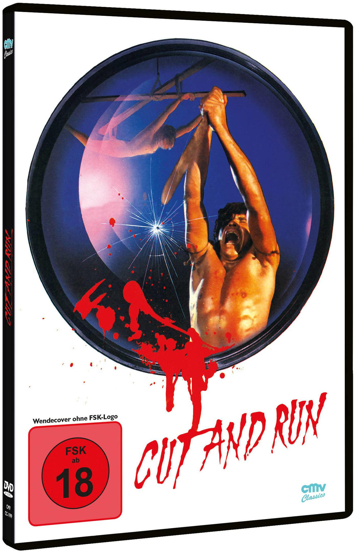 DVD-Hülle des Films Cut and Run. Ein Mann hält ein Messer.