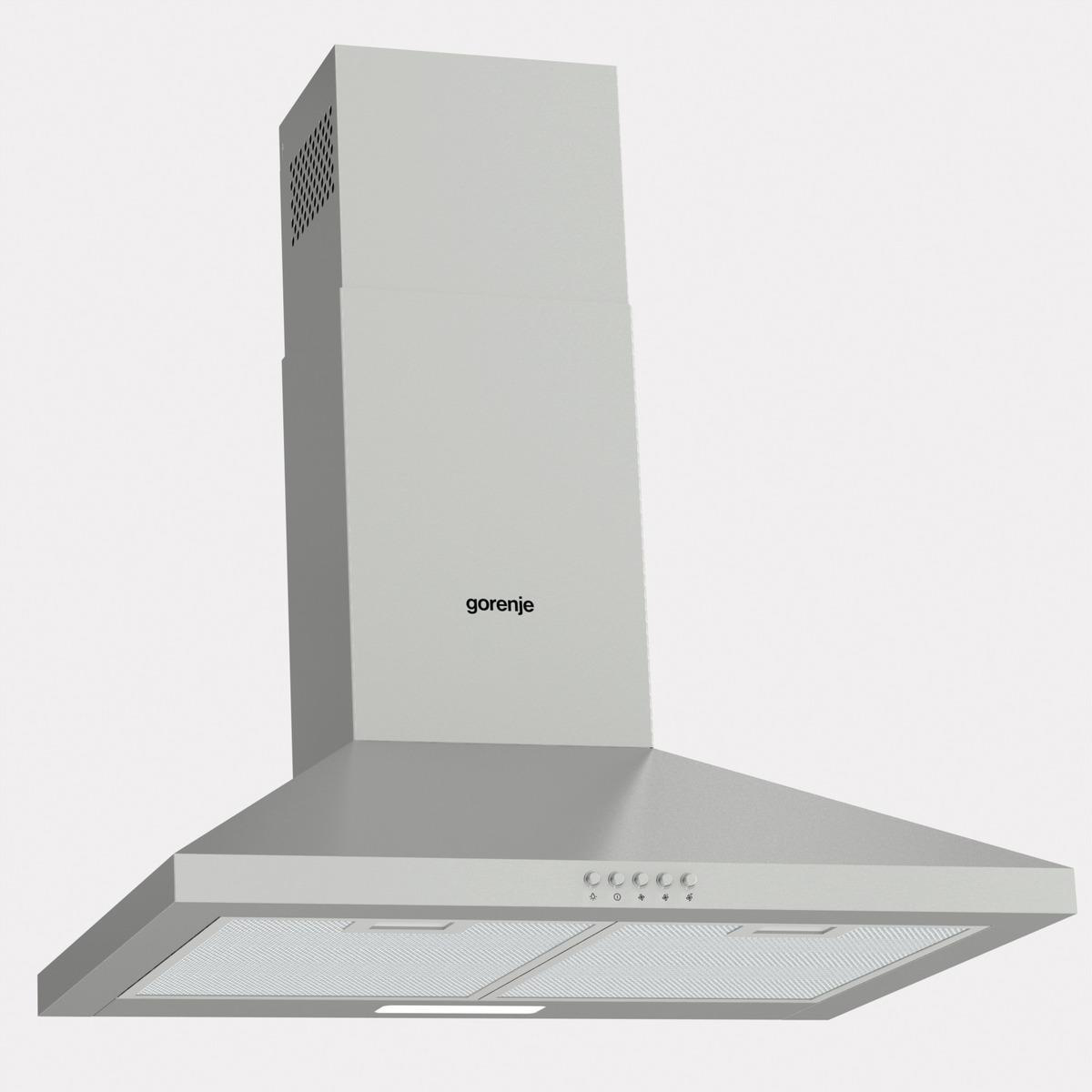 Silberne Küchenabzugshaube mit dem Markennamen "gorenje".