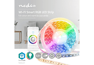 NEDIS Smartlife LED Streifen, WLAN, Kaltweiss/RGB/Warmweiss, 5 Meter, IP65, 2700 - 6500K, 405 lm, Schwarz