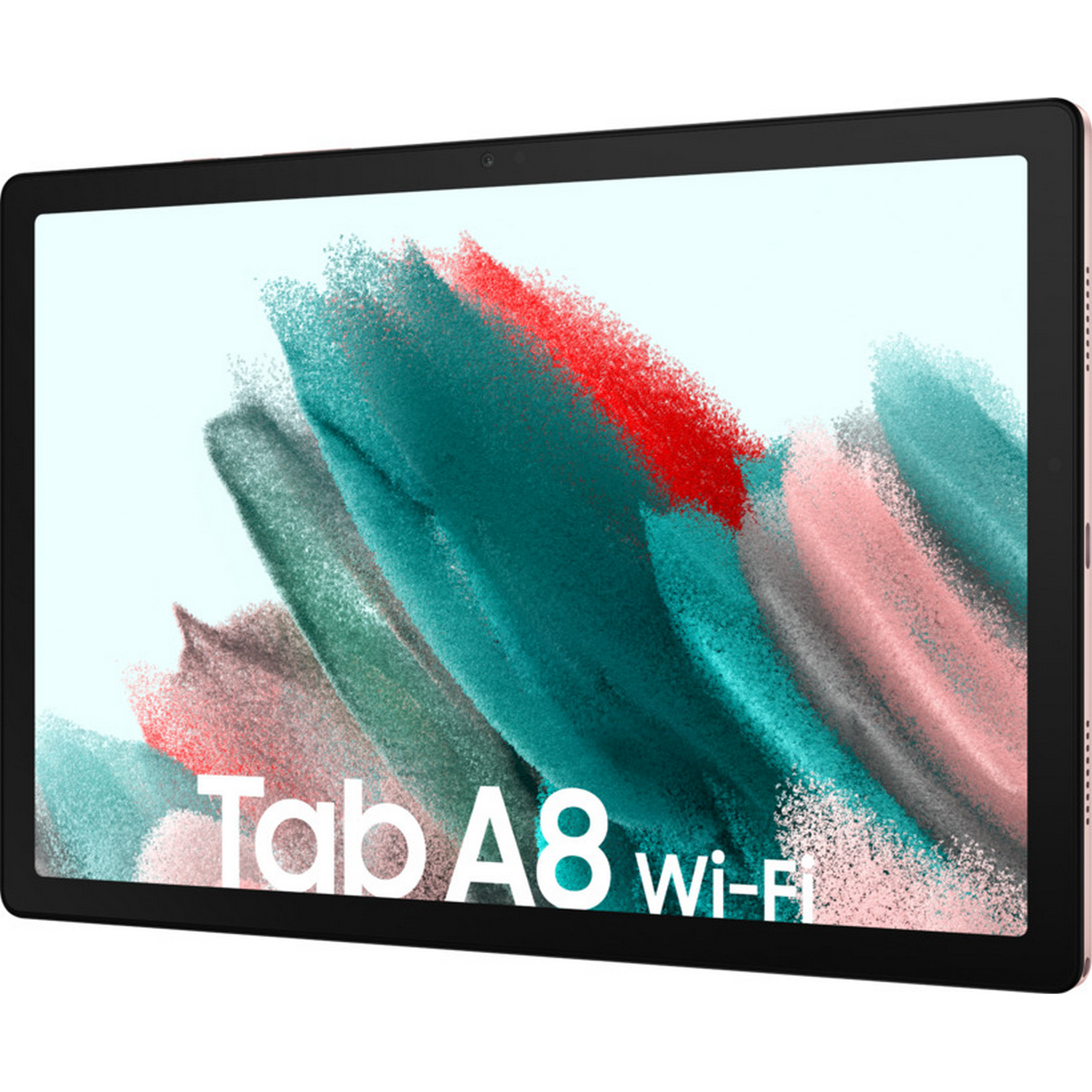 Una tableta con una pantalla que muestra trazos de pintura abstractos y coloridos.
