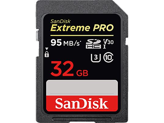 Tarjeta SDHC - SanDisk Extreme Pro, 32GB, 95 MB/s, UHS-I, U3, V30, Clase 10, 4K UHD y FHD, Multicolor