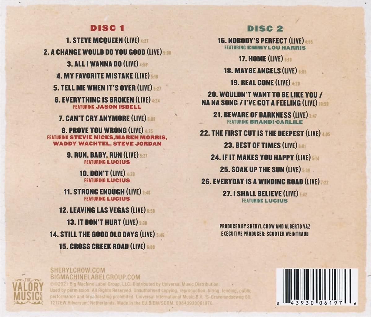 Album borítója számlistával, két lemezzel. A borító nagyrészt szöveg fehér háttéren.