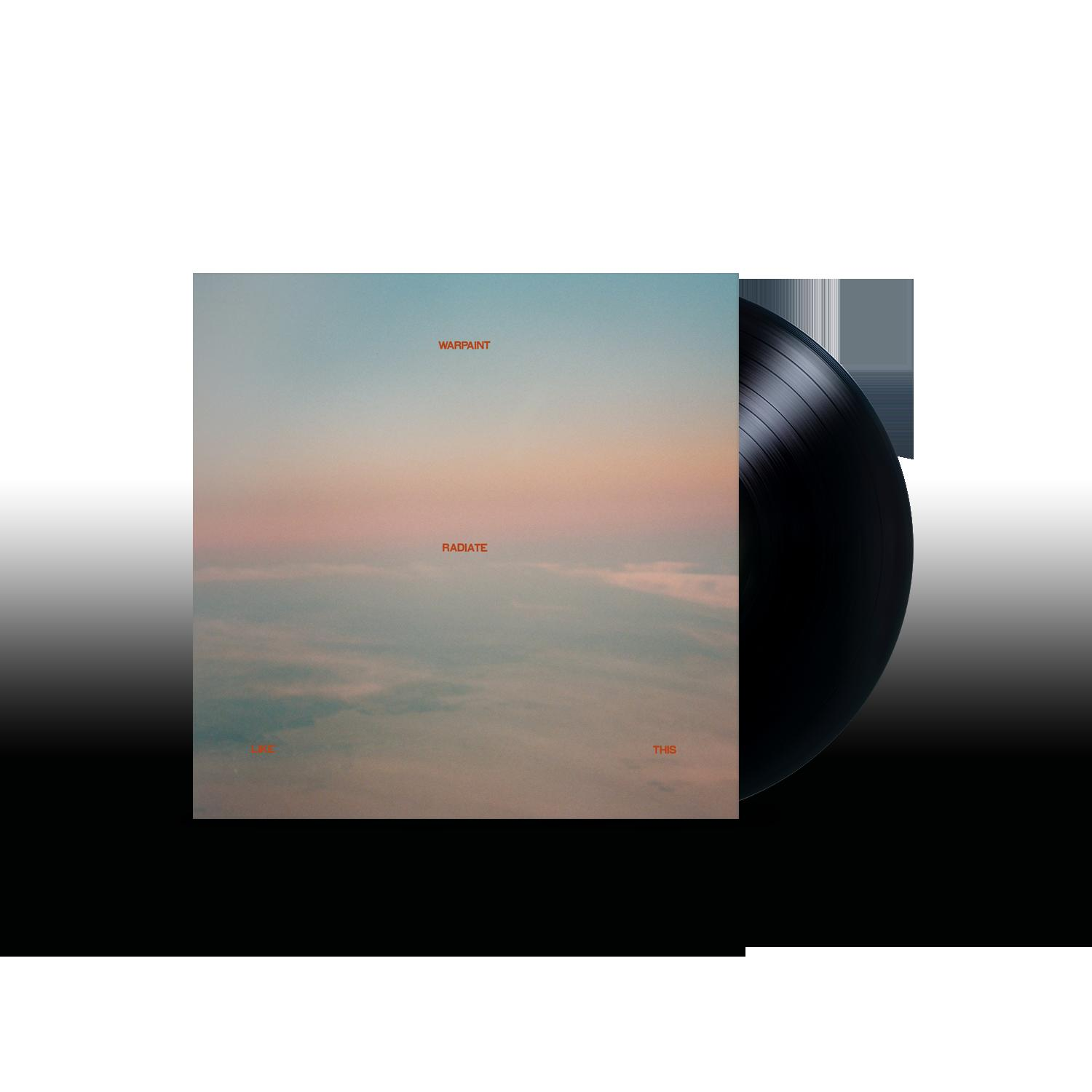 Zwarte vinylplaat met albumhoes: Warpaint, Radiate, This.