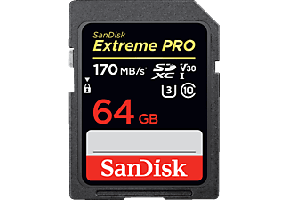 Tarjeta SDXC - SanDisk Extreme PRO, 64 GB, 170 MB/s, UHS-I, U3, V30, Clase 10, 4K UHD y FHD, Negro
