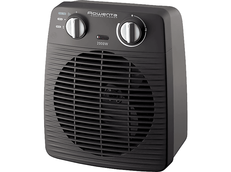 Calefactor - Rowenta Compact Power SO2210, 2000 W, Motor Dual, 25 m², 2 Velocidades, Temperatura Ajustable, Función Aire Frío, Anticongelante, Gris