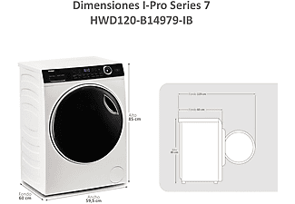 Lavadora secadora | Haier I-Pro Series 7 HWD120-B14979, 12kg-8kg, Motion, Antibacterias, Blanco