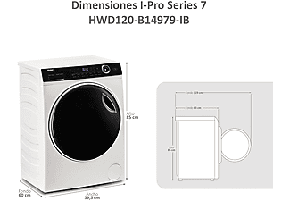 Exclusivo ladrón Inconveniencia Lavadora secadora | Haier I-Pro Series 7 HWD120-B14979, 12kg-8kg, 1400rpm,  Direct Motion, Antibacterias, Blanco