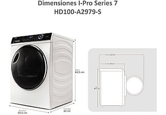 Secadora - Haier I-Pro Series 7 HD100-A2979-S, Bomba de calor, 10kg, Antiarrugas, Tambor XL con LED, Blanco