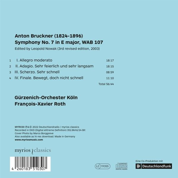 CD-Cover für Anton Bruckners Sinfonie Nr. 7. Text enthält Sinfonie-Details, Orchester und Credits.