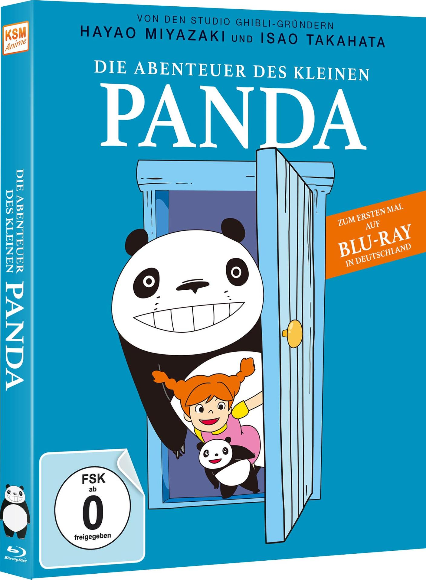 DVD-Cover eines Cartoon-Pandas, eines Mädchens und eines Panda-Babys auf blauem Grund.