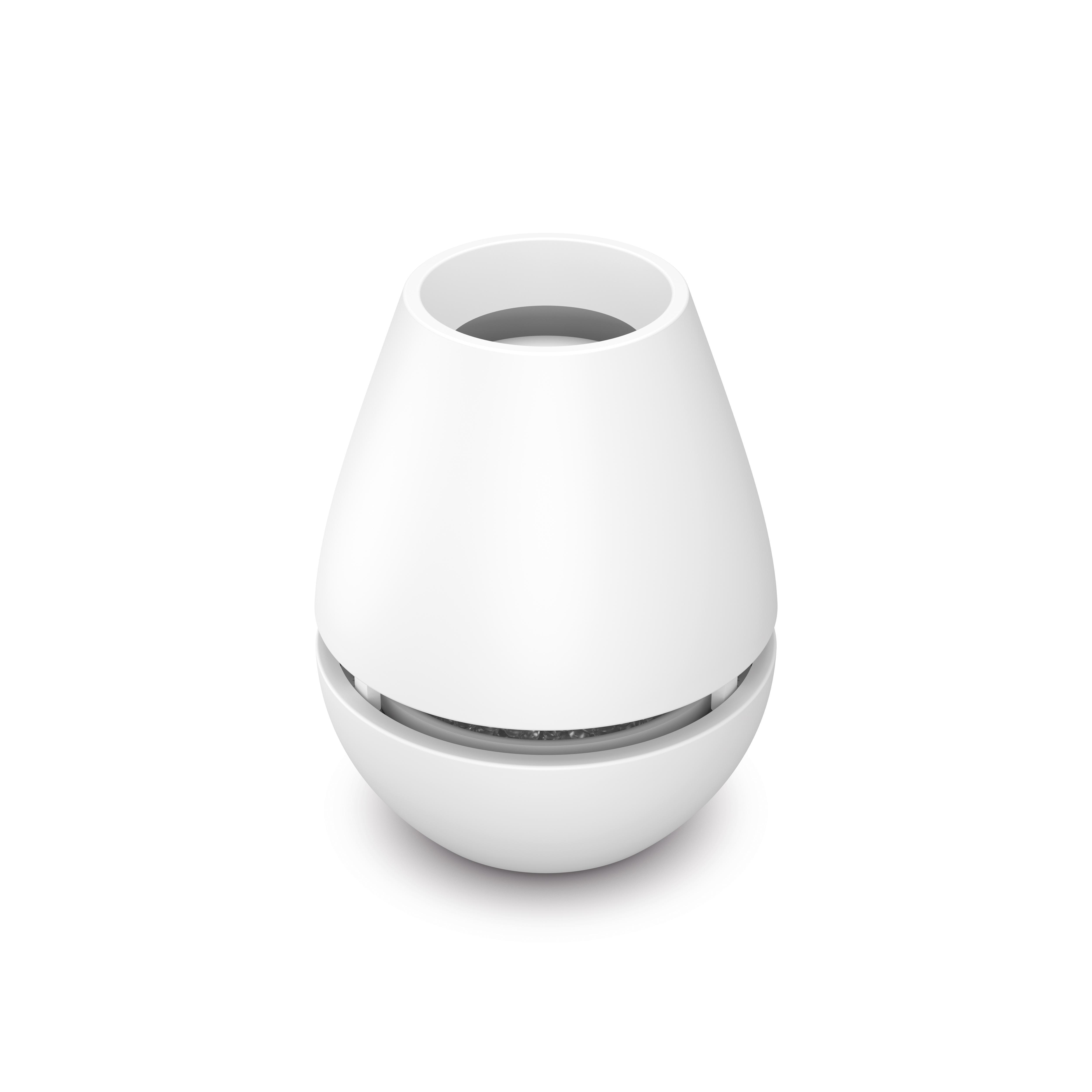 Weißer tropfenförmiger Diffusor mit geteiltem Design auf weißem Hintergrund.