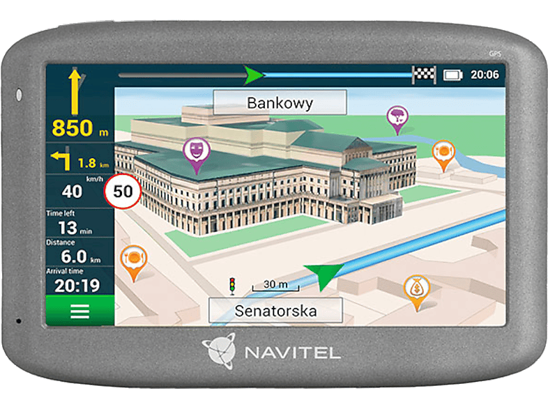 NAVITEL E505 Magnetic autós navigáció, 5" kijelző, Teljes Európa és Oroszország / Közép-Európa térképpel, mágneses tartóval