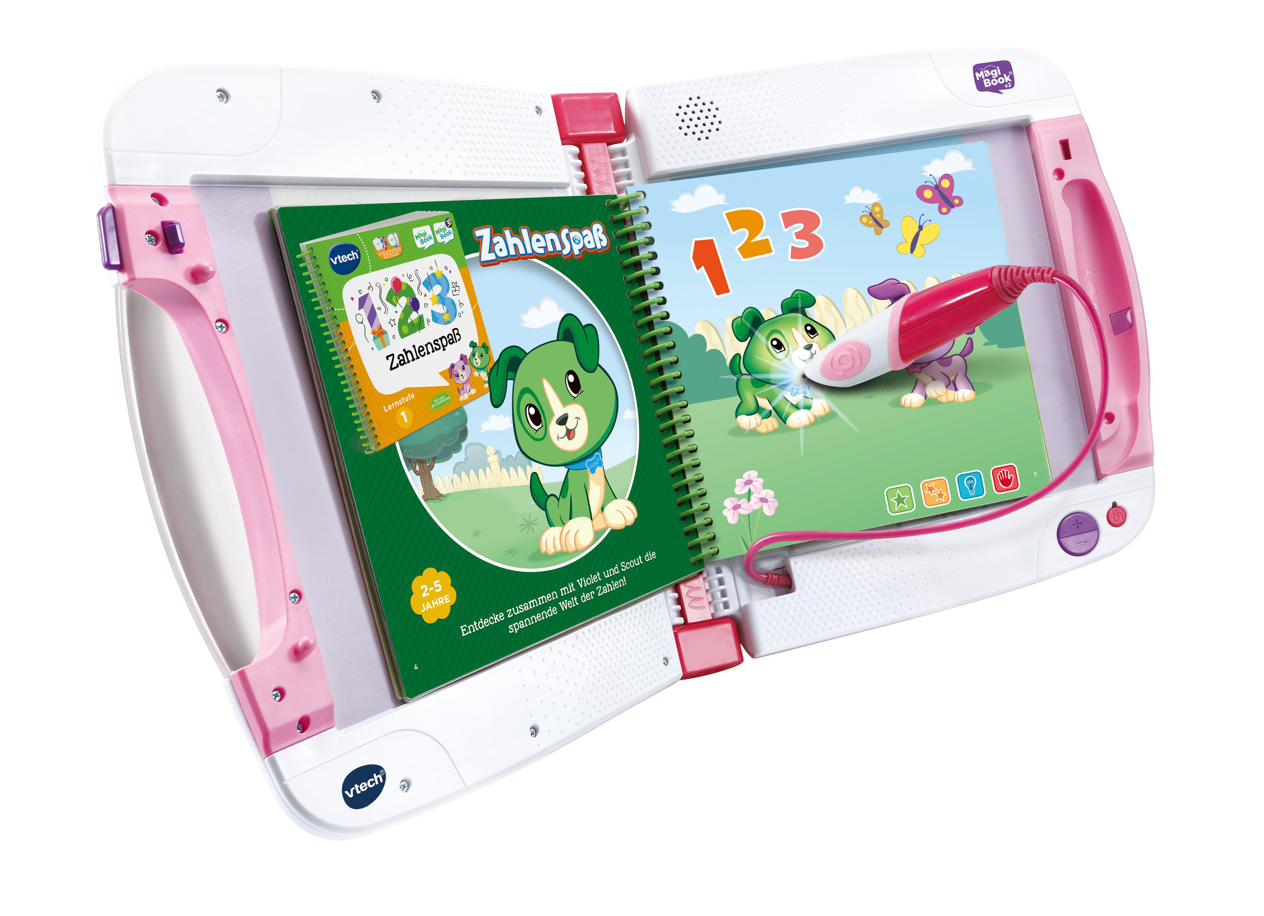 VTECH MagiBook v2 pink inkl. 2 Lernbüchern Interaktives Lernbuchsystem, Mehrfarbig