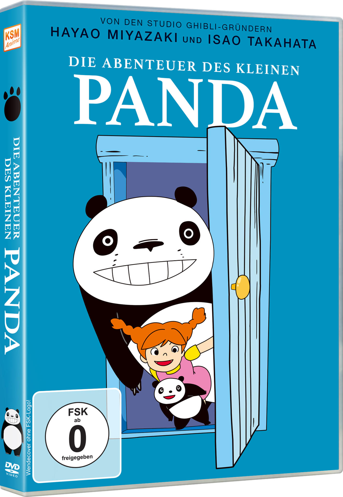 DVD-Hülle, Cartoon-Panda und Mädchen auf dem Cover, blauer Hintergrund.
