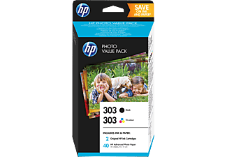 HP 303 Photo Value Pack inkl. 40 Blatt/10 x 15 cm Fotopapier - Tintenpatrone (Gelb, Cyan, Magenta, Schwarz)