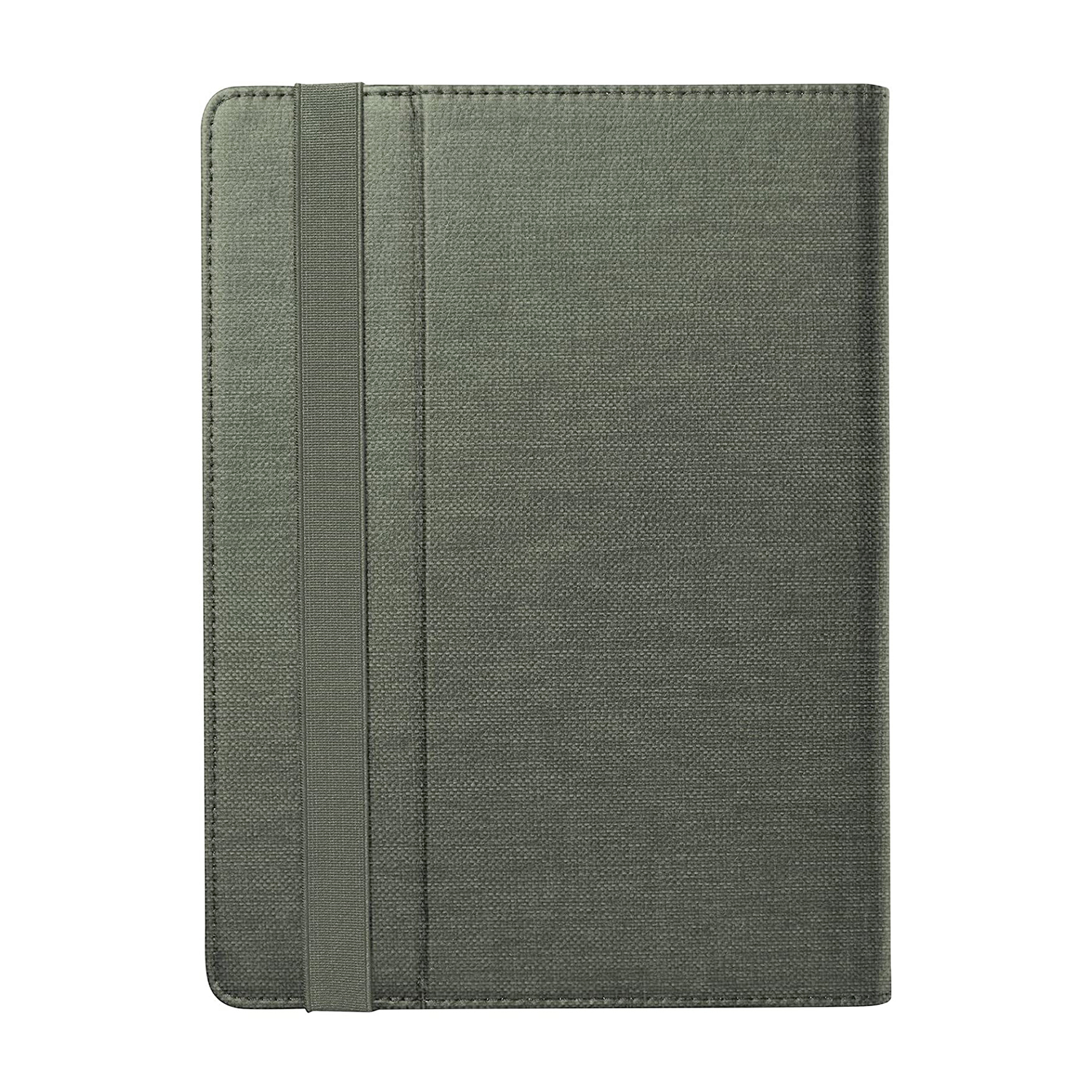 Custodia per tablet verde con cinghie elastiche, chiusa.
