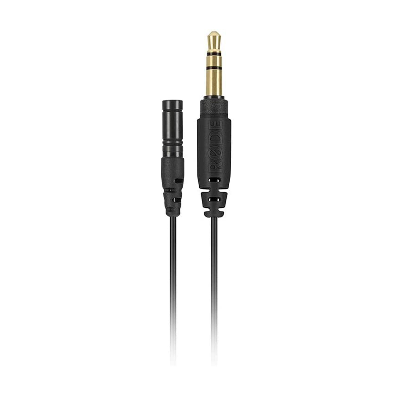 Un cavo per microfono nero con jack da 3,5 mm e microfono.