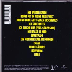 Ein CD-Case mit Songtiteln in gelbem Text auf schwarzem Hintergrund.