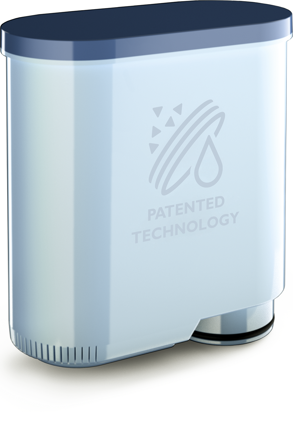 Light blue water filter cartridge with a blue top. The words 'Patented Technology' are visible.