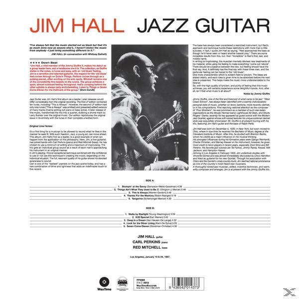Jim Hall Jazz Guitar album borítója szöveggel, Jim Hall fekete-fehér fotójával.