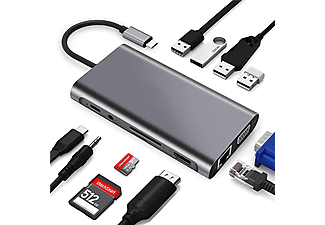 DAYTONA FC31 Type-C Usb-C To 4 Usb 3.0 HDMI VGA RJ45 Pd Aux Sd 11 in 1 Çevirici Gri_1