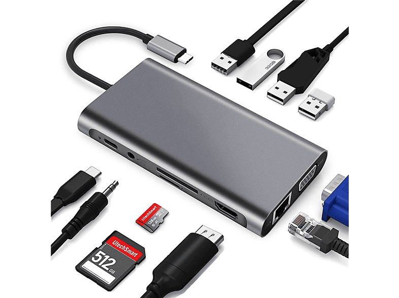 DAYTONA FC31 Type-C Usb-C To 4 Usb 3.0 HDMI VGA RJ45 Pd Aux Sd 11 in 1 Çevirici Gri_1