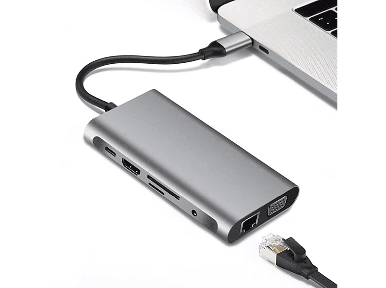 DAYTONA FC31 Type-C Usb-C To 4 Usb 3.0 HDMI VGA RJ45 Pd Aux Sd 11 in 1 Çevirici Gri_2