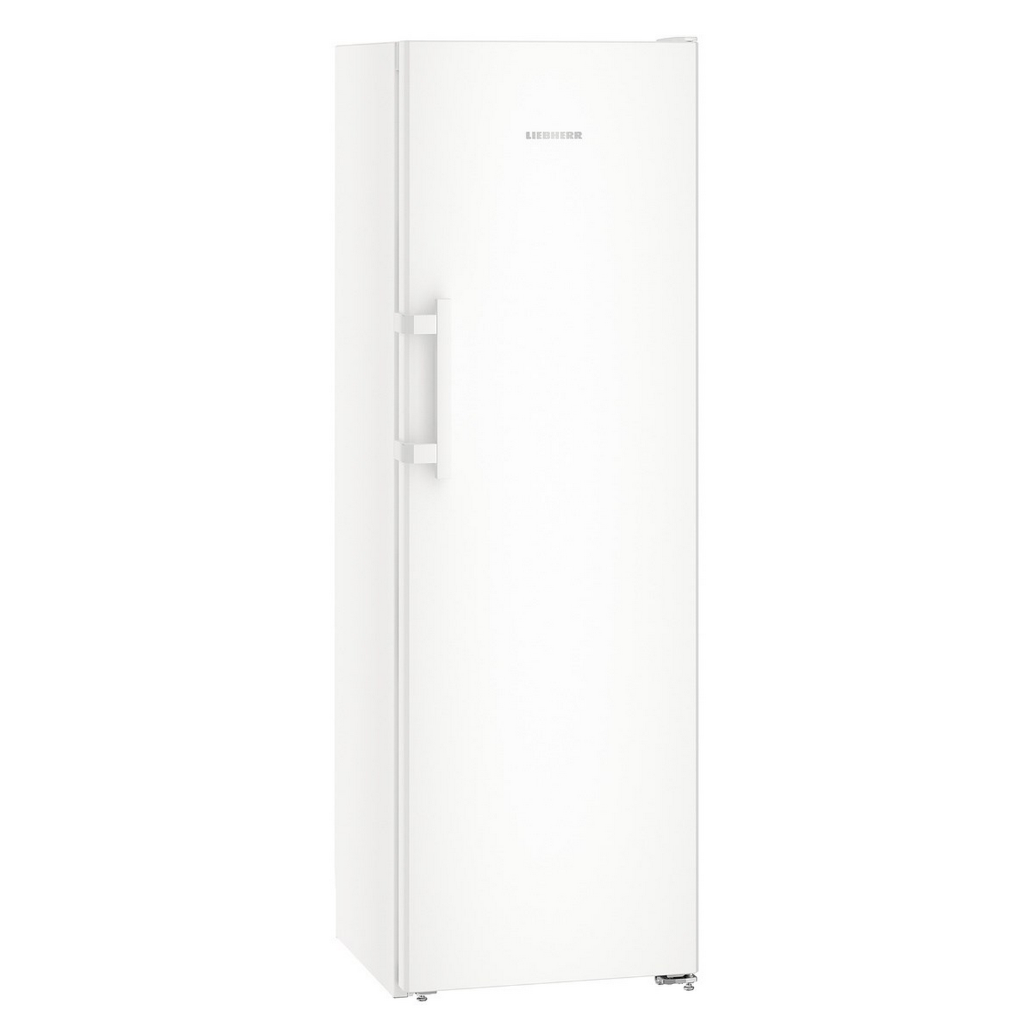 Refrigerador blanco con asa y diseño vertical largo.