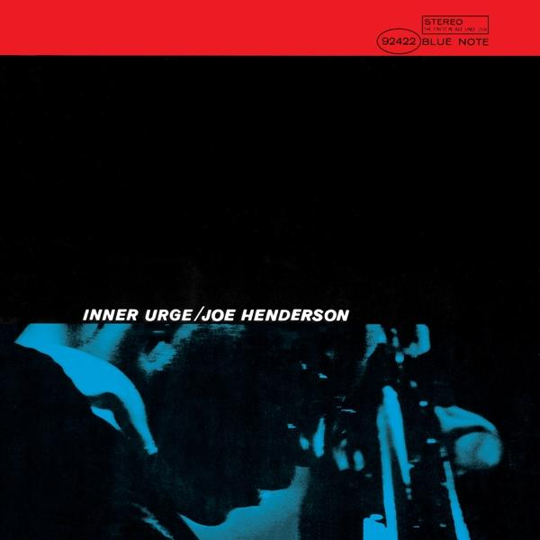 Album borítója, kék és fekete, Joe Henderson arca, 'INNER URGE' és 'JOE HENDERSON' szavakkal.