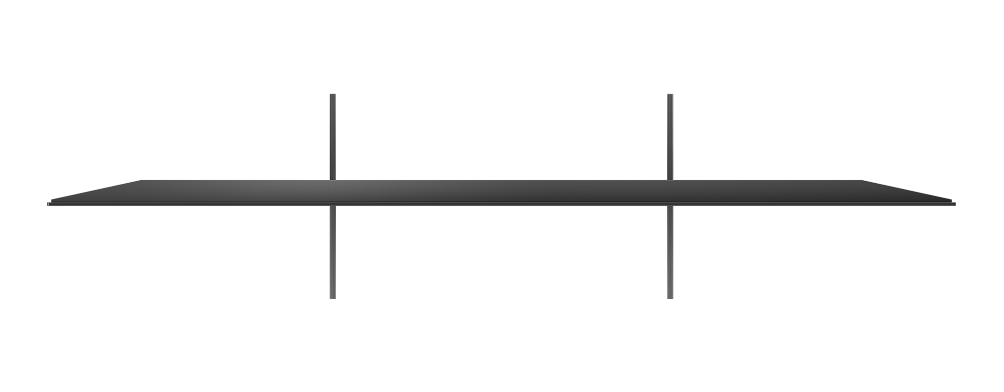 Schwarzes, dünnes, rechteckiges Objekt auf schwarzem Hintergrund, mit zwei vertikalen Balken.