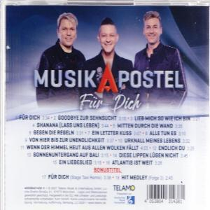 CD-Cover mit einer Gruppe von drei Männern, Text „MusikA Postel Für Dich“ und Titelliste.
