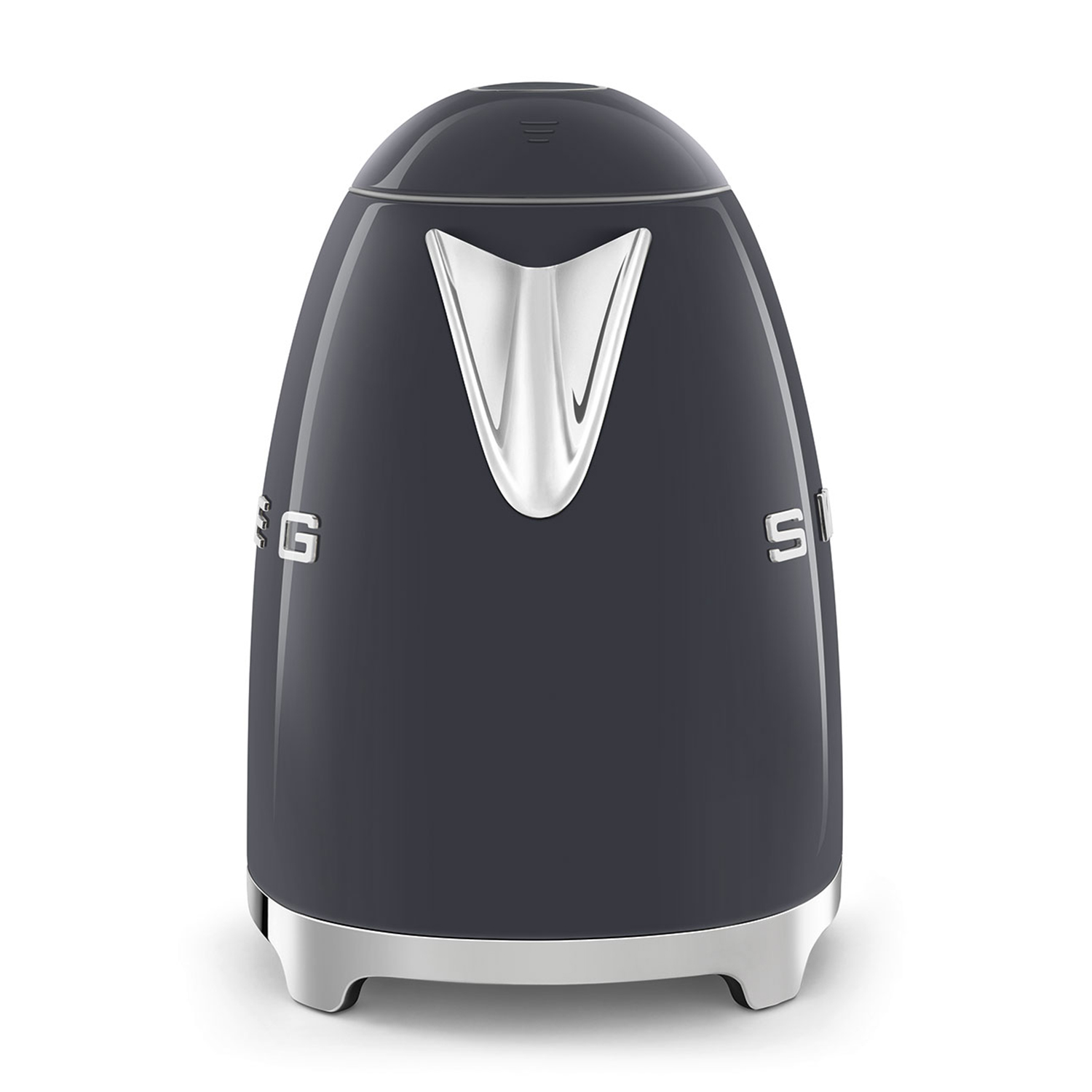 Bollitore SMEG grigio scuro con beccuccio cromato, su sfondo bianco.