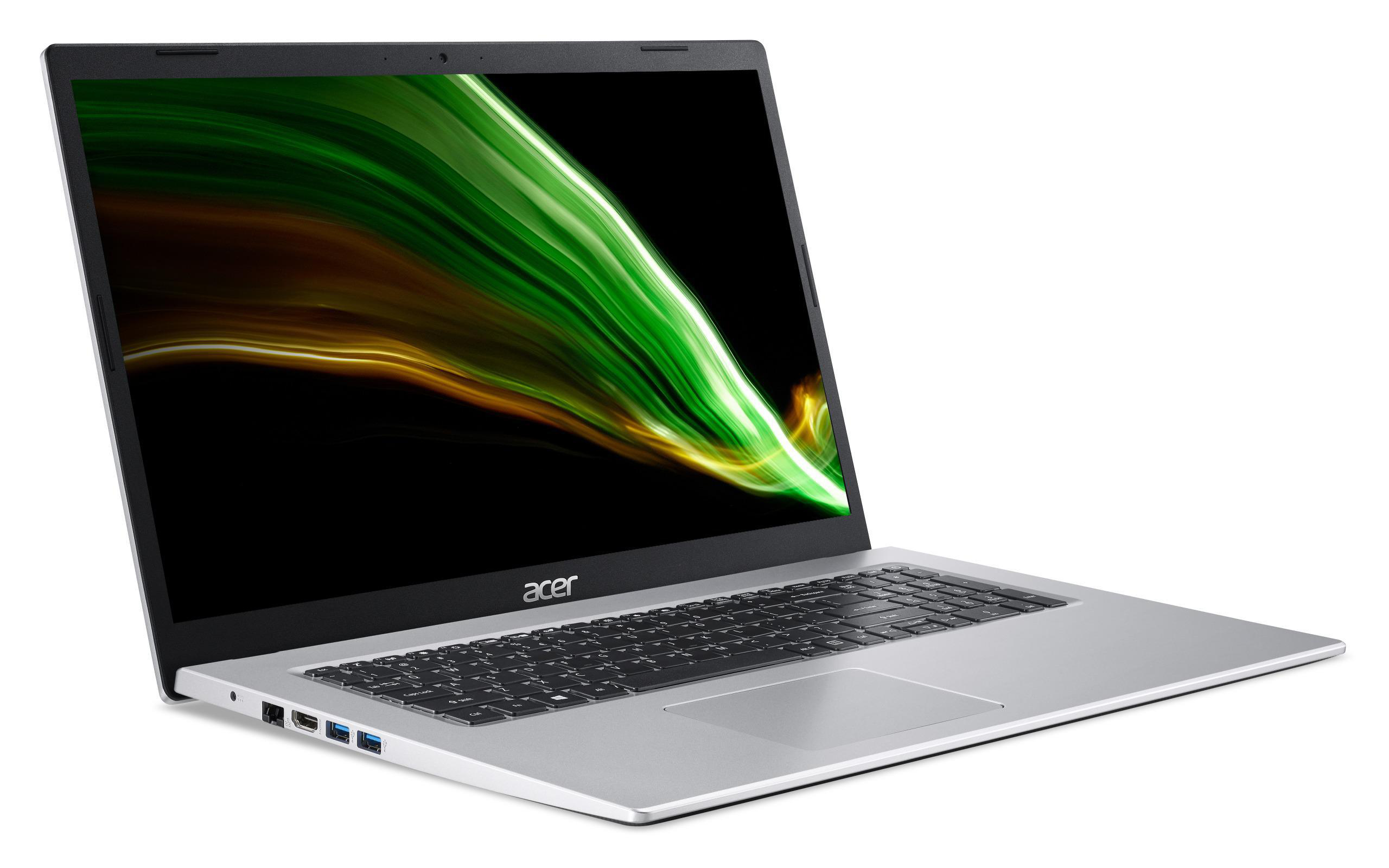 ACER Aspire 3 Zoll Display, 17,3 (A317-33-P56J), 11 mit RAM, GB Windows Graphics, UHD Notebook, 8 Silber N6000 Intel®, (64 Bit) Prozessor, Home GB 512 Intel® SSD