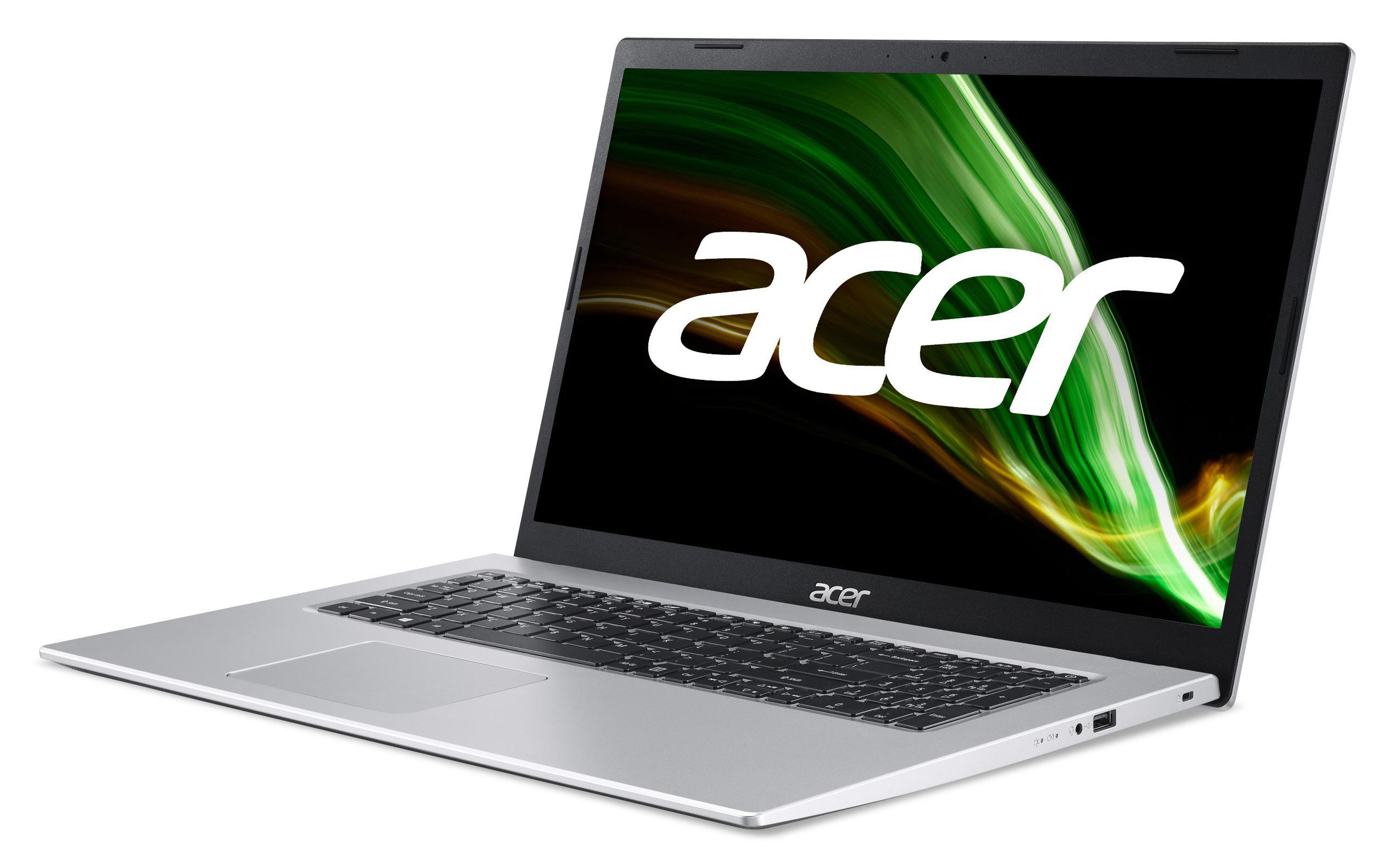 ACER Aspire 3 (A317-33-P56J), Notebook, Bit) UHD Windows Intel® 17,3 Zoll GB Home (64 GB 11 Prozessor, 512 RAM, SSD, 8 Display, mit Graphics, N6000 Silber Intel®