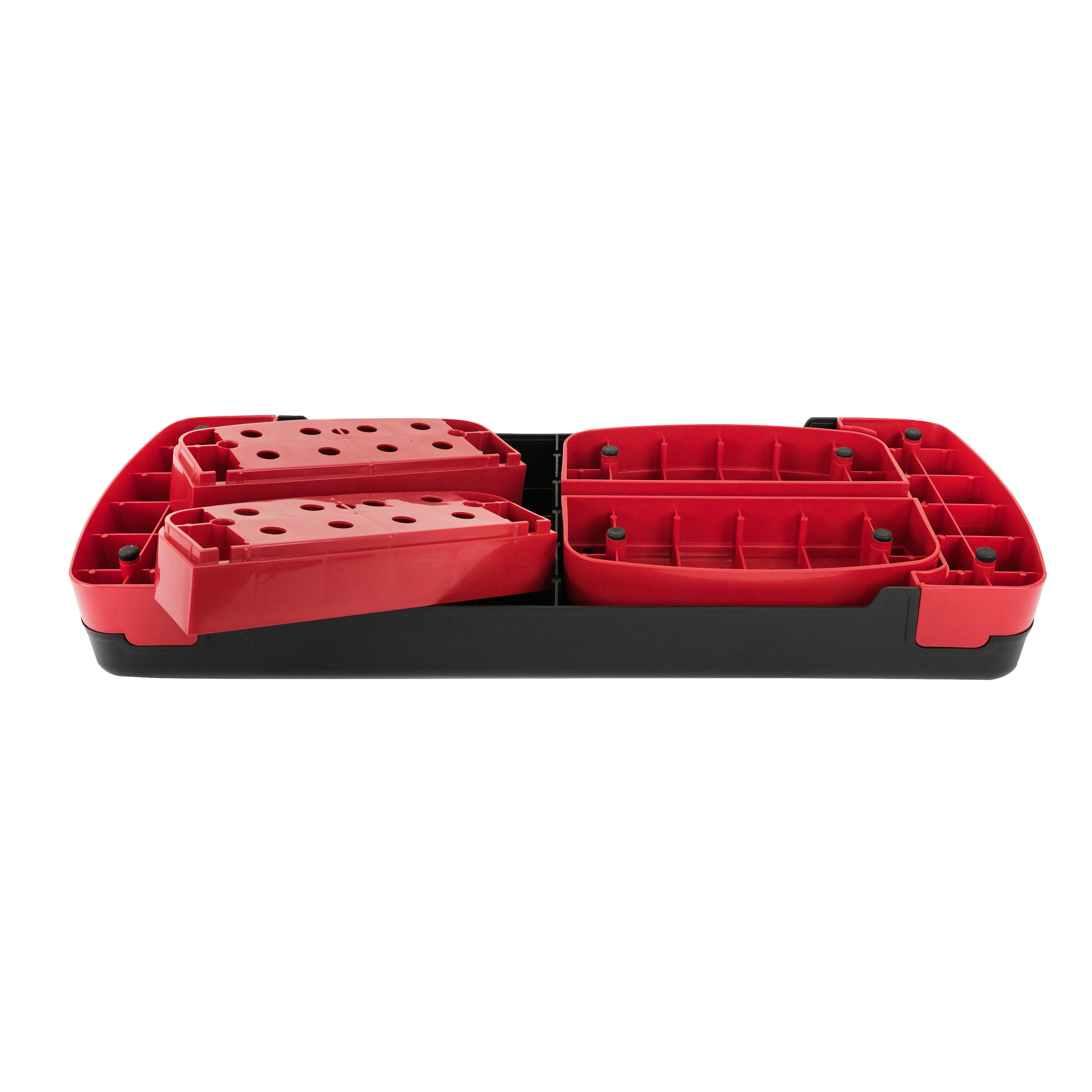 Rote und schwarze Step-Plattform. Sie hat die Form eines Rechtecks.